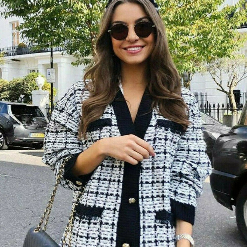 ZARA Chunky Black/White Longline Contrast Sweater